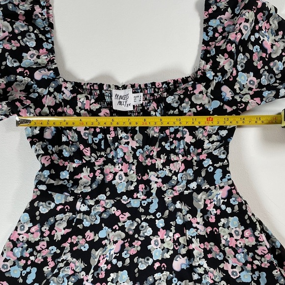 Princess Polly Kassie Long Sleeve Smocked Mini Dress Black Floral 2 - Picture 7 of 16